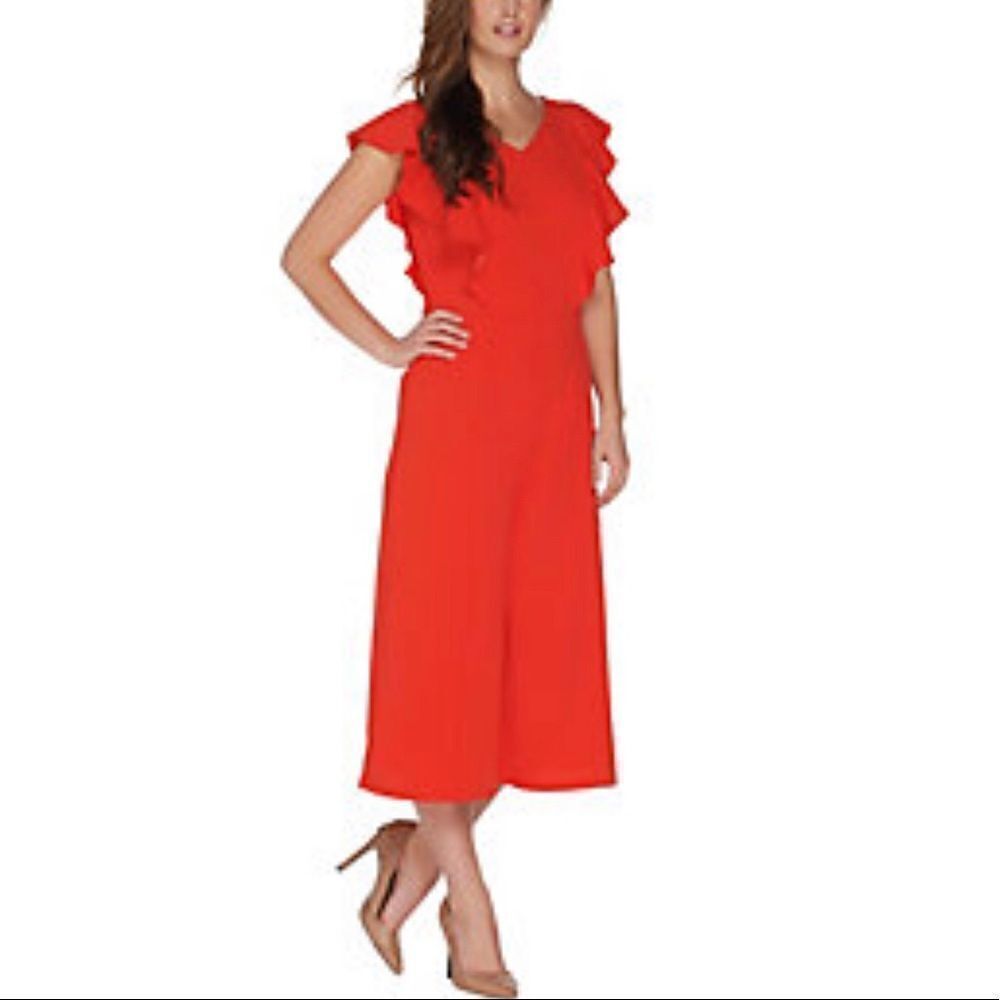 Du Jour V-Neck Culotte Knit Ruffle Jumpsuit